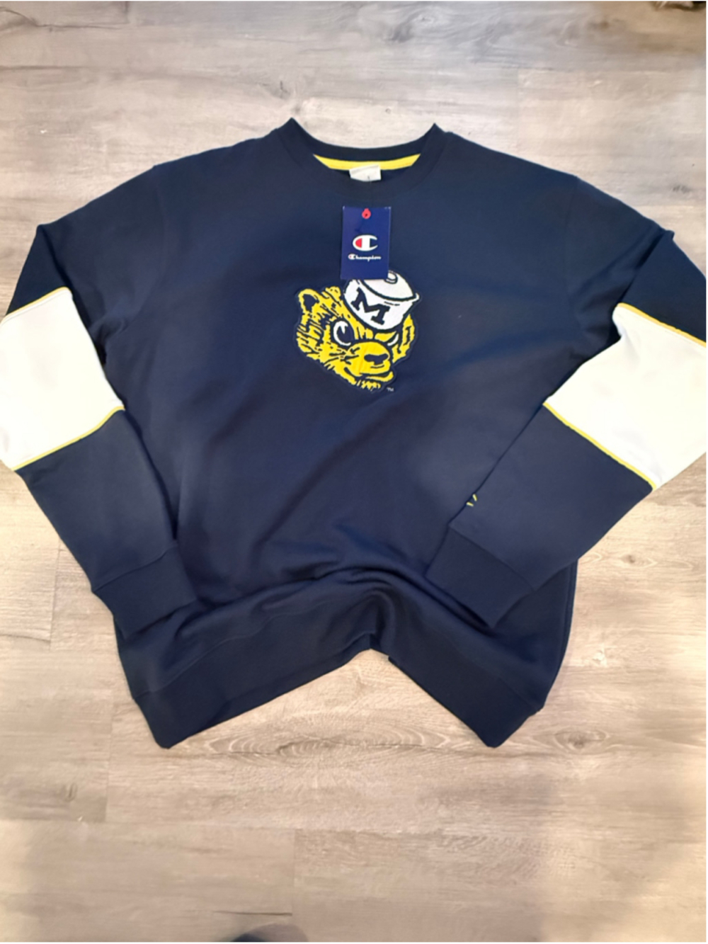 Men's Champion University of Michigan Sweatshirt Navy Yellow Size L